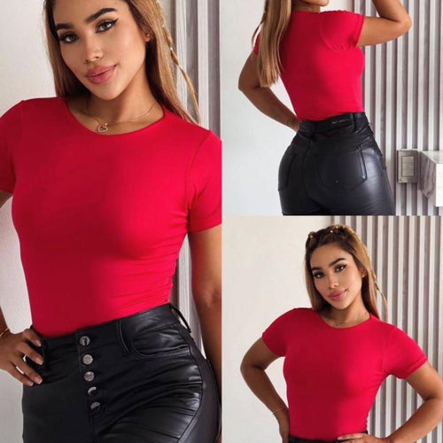 Body de manga corta con cuello redondo para mujer