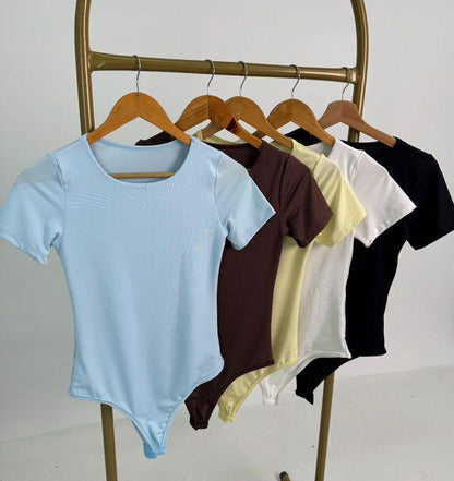 Body de manga corta con cuello redondo para mujer